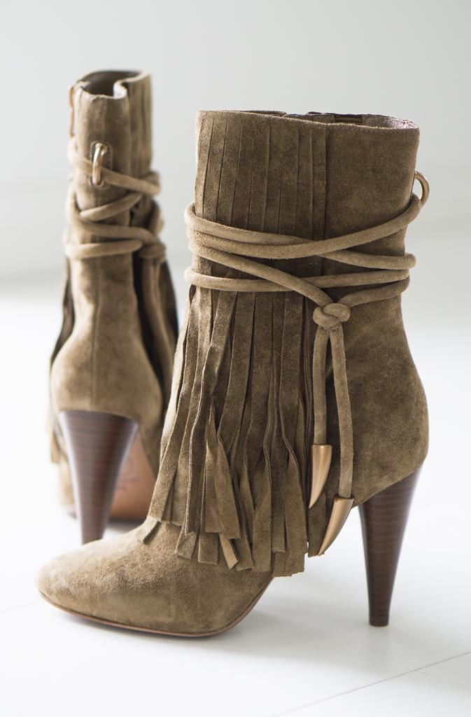 high heel fringe boots
