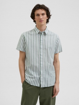 New-Linen Shirt Dark Ivy/Stripes