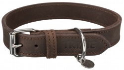 Rustic råläder, halsband,L-XL: 57-66 cm/30 mm, mörkbrun