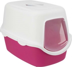 Kattlåda Vico m huv/lucka 40×40×56 cm, rosa/vit