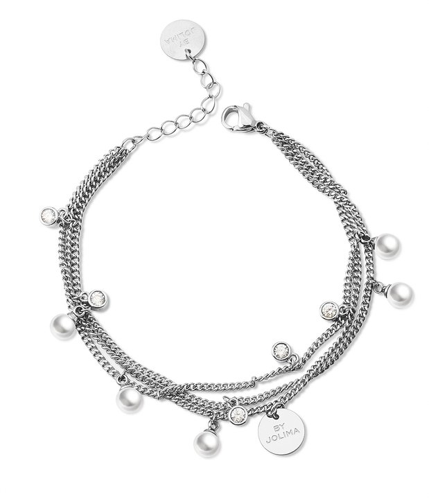 Liz multi charm bracelet, pearl silver