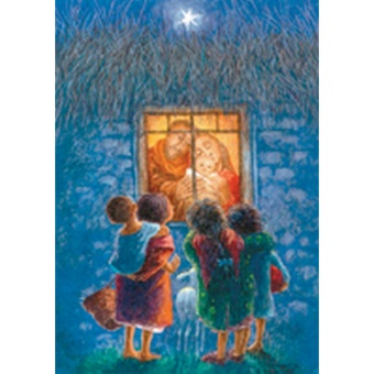 Julkort, Heliga Familjen i fönstret