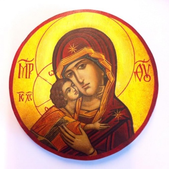 Ömhetens Gudsmoder (15cm), rund äkta ikon