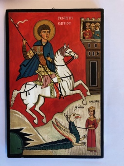 Sankt Göran och draken, svart kant (20x30), äkta ikon