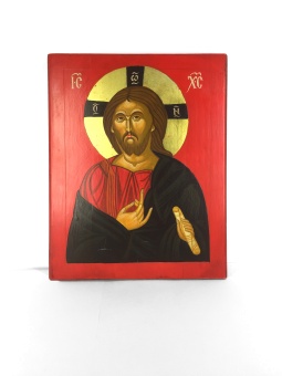 Kristus med bokrulle, röd bakgrund