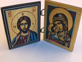 Kristus + Maria & Jesusbarnet (Diptyk, 6x7cm), äkta ikon