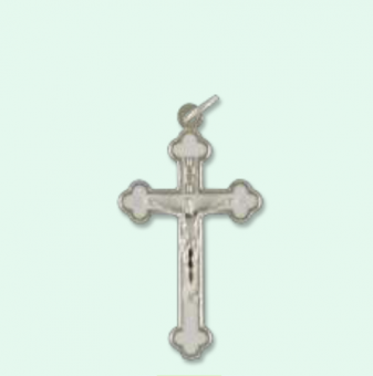 Krucifix, vit emalj + metall, 4cm