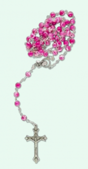 Rosenkrans m rosa-vit-strimliga pärlor