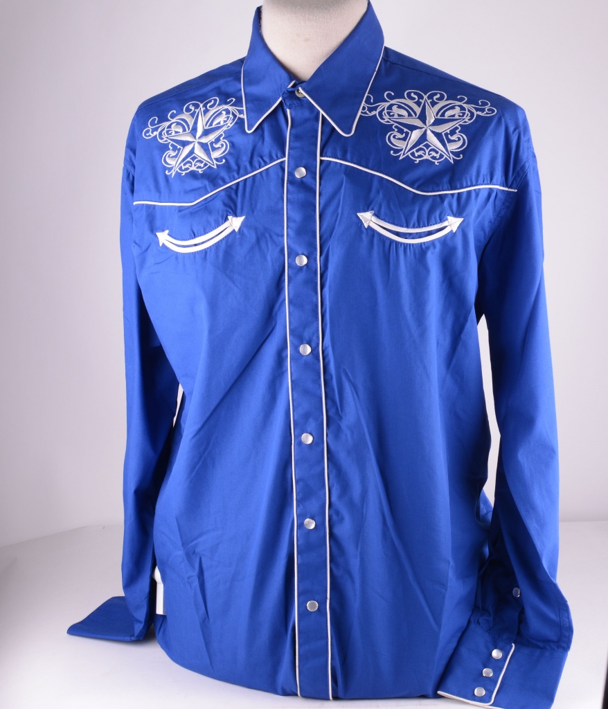 SKO UNO - Mens Blue Western Shirt Star 320
