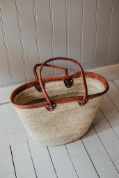 Straw Basket Leather Handle