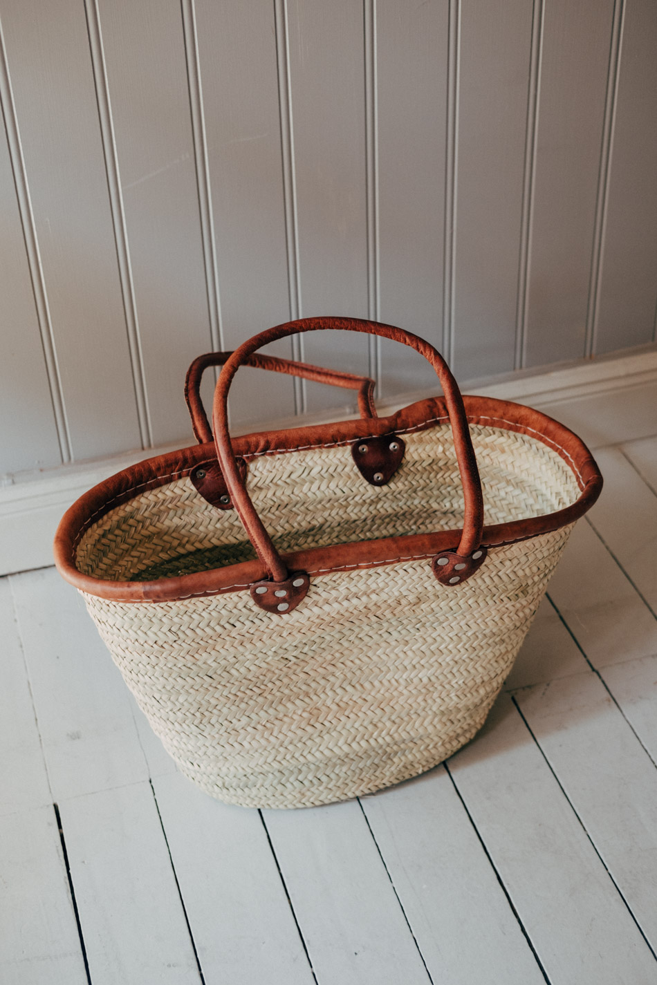 Straw Basket Leather Handle