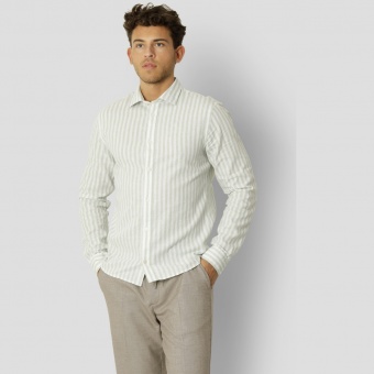 Jamie Cotton/Linen Striped Shirt Minty/Ecru