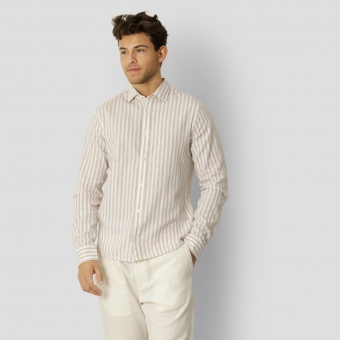 Jamie Cotton/Linen Striped Shirt Sand/Ecru