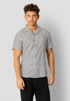 Giles Bowling Striped Shirt Navy/Ecru