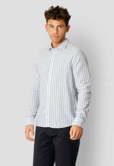 Jamie Cotton/Linen Shirt Striped Blue/Ecru