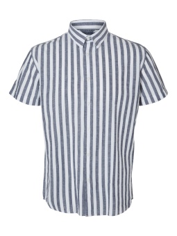New-Linen Shirt SS Sky Captain/Stripes