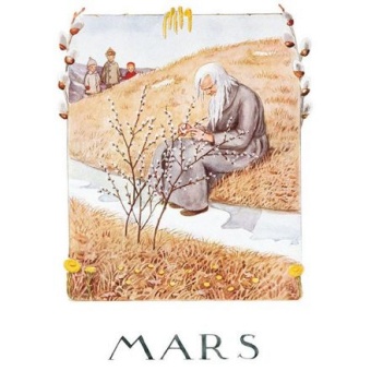 Mars och Juli  Årets saga Beskow Månadskort
