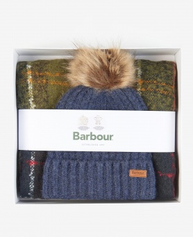 Barbour saltburn beanie & tartan scarf set