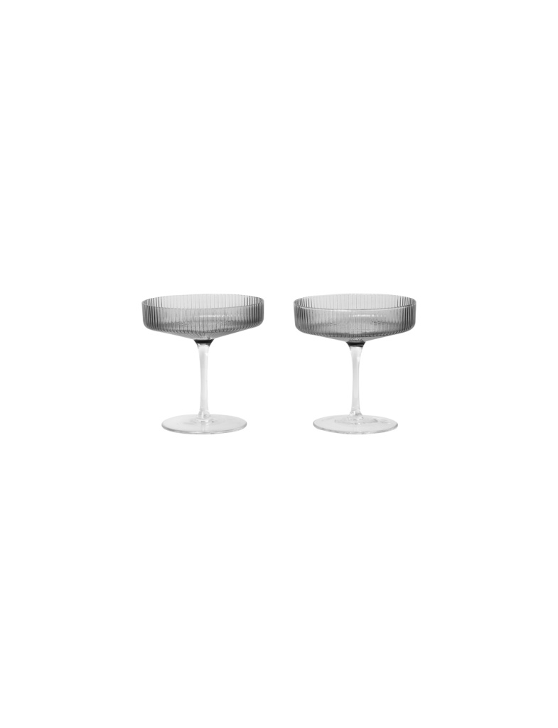 Ferm Living Ripple Champagne Saucer - Set of 2 - Smoked Grey