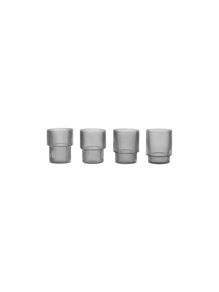 Ferm Living Ripple Glass - Set of 4 - Smoked Grey