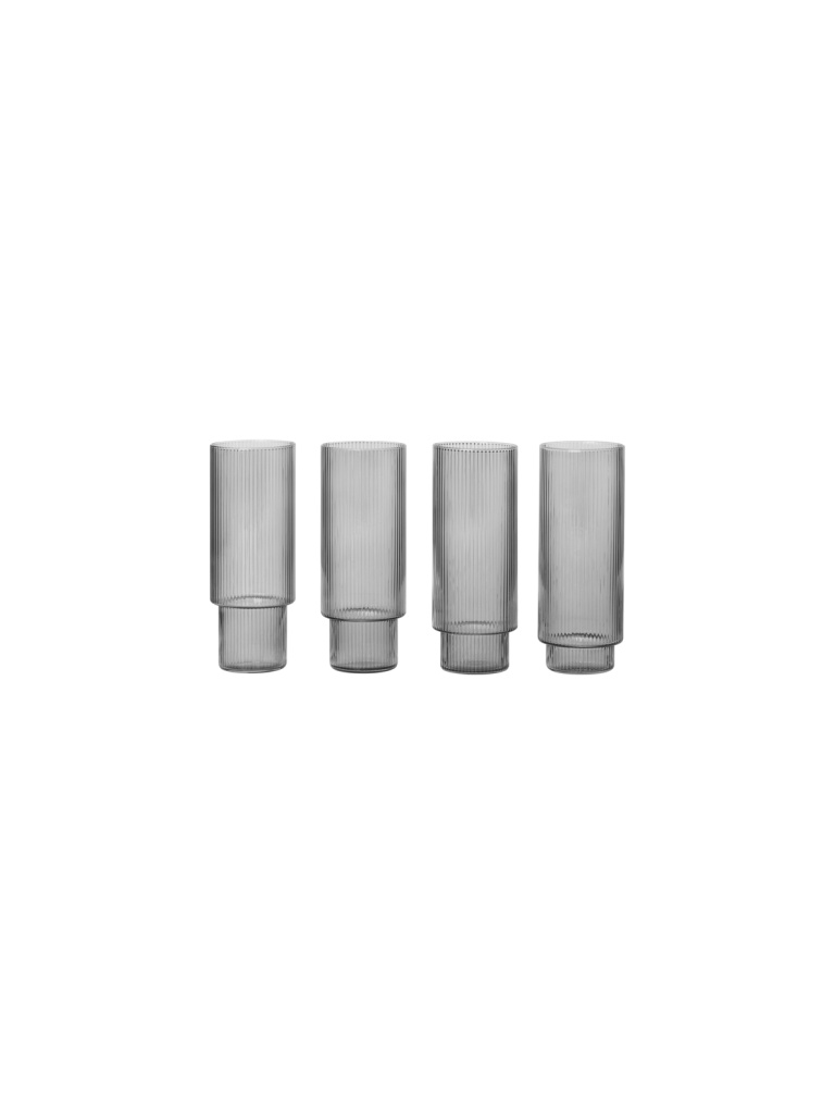 Ferm Living Ripple Long Drink Glass - Set of 4 - SmoKed Grey