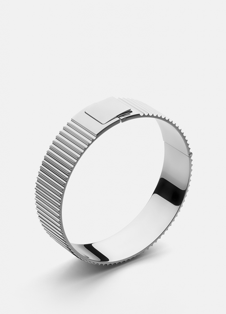 Skultuna Armband Ribbed Clasp Bangle Polished Steel