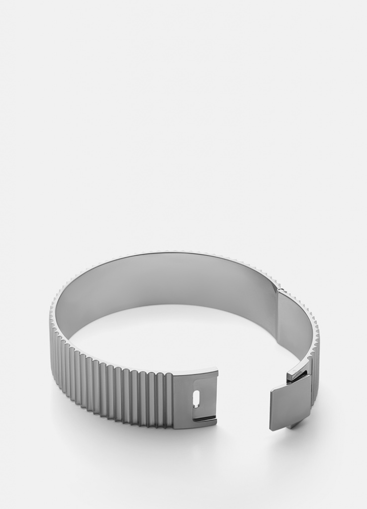 Skultuna Armband Ribbed Clasp Bangle Polished Steel