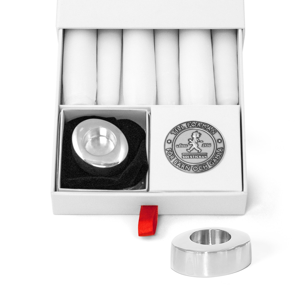 Solstickan Design Antikljus 6 pack + 2st ljushållare Försilvrade