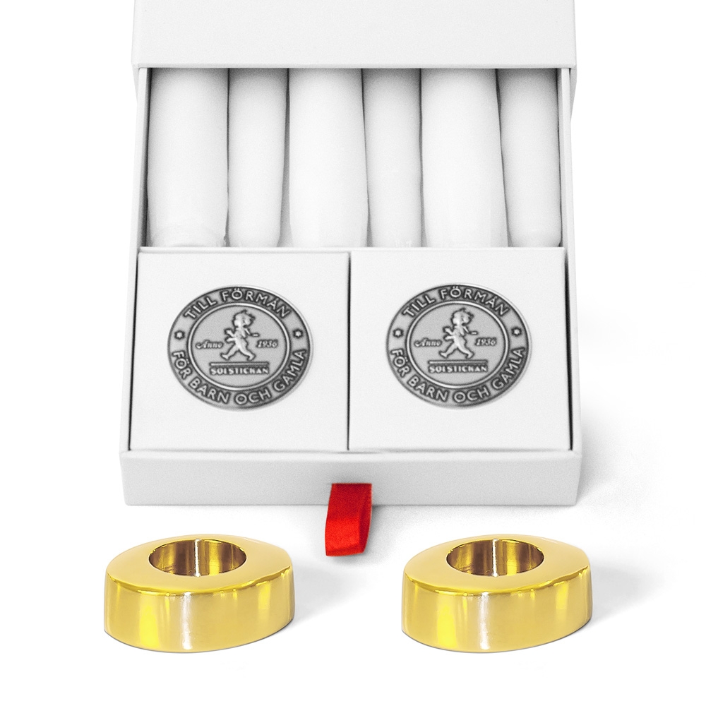 Solstickan Design Antikljus 6 pack + 2st ljushållare Mässing