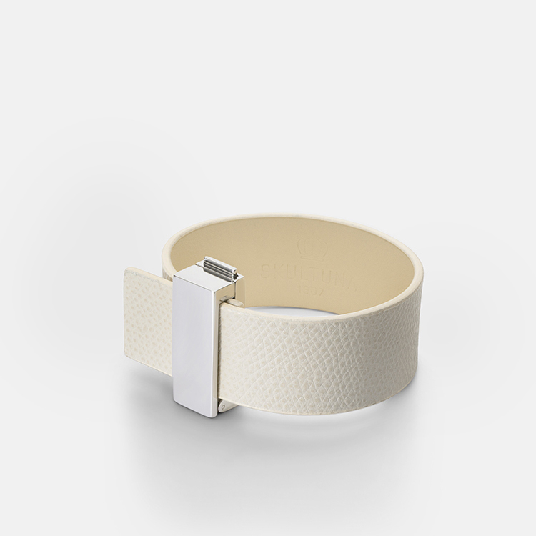 Skultuna Armband Clasp Leather Bracelet Thin Silver - White