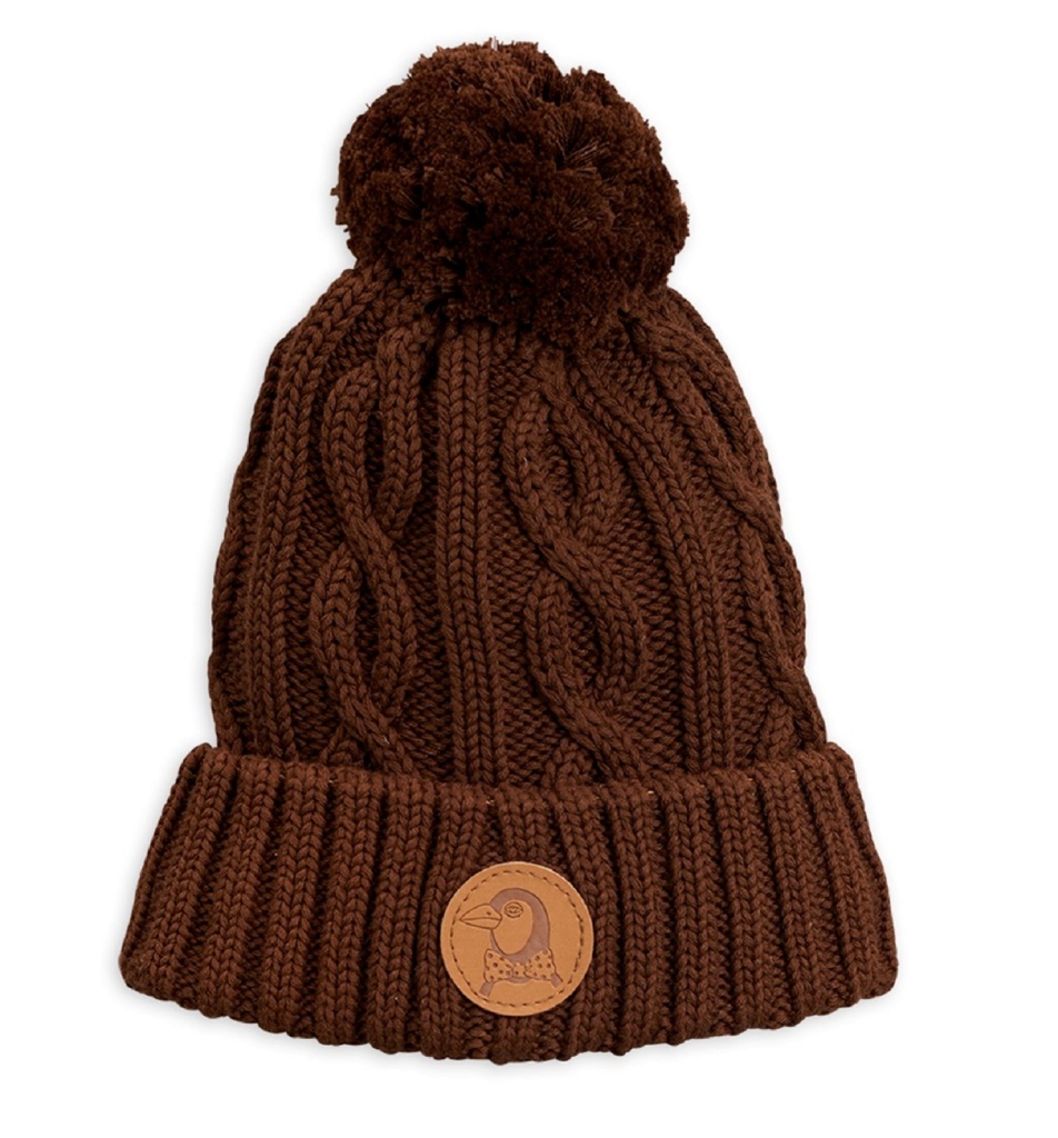 Mössa - Cable knitted pompom Brown
