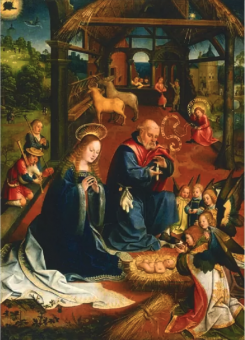Julkort, Jesu födelse (Jakob van Utrecht,  1500-t)