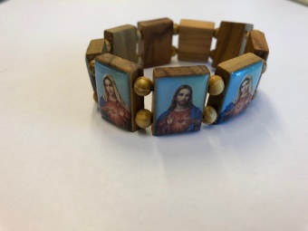 Helgon-armband, olivträ, Jesu & Marie hjärta, från Israel
