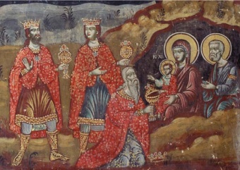 Vise männens tillbedjan (Bysantinsk fresk)