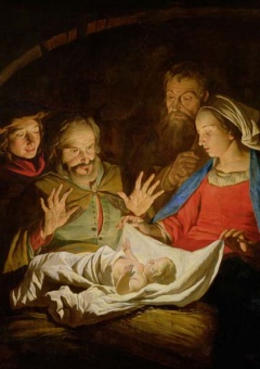 Julkort, Herdarnas tillbedjan (Matthias Stomer)