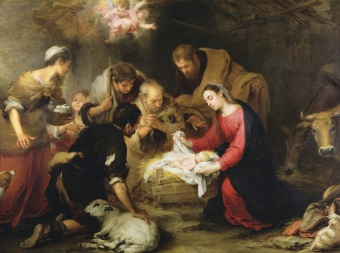 Julkort, Herdarnas tillbedjan, Bartolomé Esteban Murillo (1618-82)