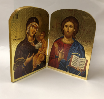 Ikon, Maria + Kristus Pantokrator, rundad