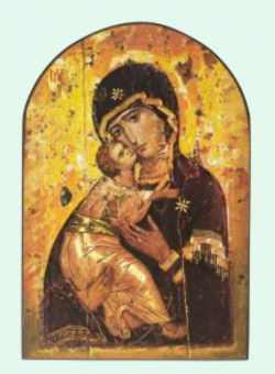 Ömhetens Gudsmoder, ikon på träplatta 10x15cm