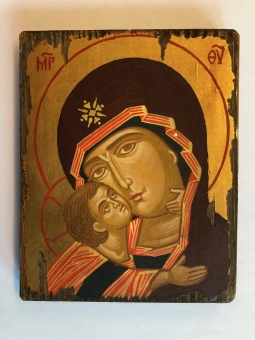 Ömhetens Gudsmoder (15x19), "sliten" äkta ikon