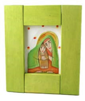 Maria m Jesusbarnet, grön, snidad&målad
