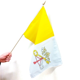 Vatikanflagga m trästång, hand