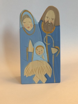 Josef med familj, trä, 13 cm, blå+blå