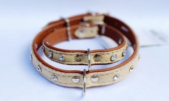 Zoo Läderhalsband med strass Natur