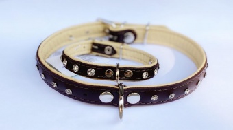 Zoo Läderhalsband med strass Brun